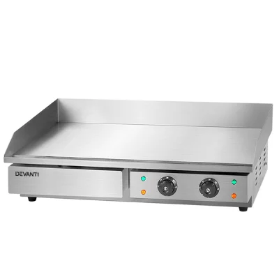 Devanti 73cm Commercial Electric Griddle, 4400W, Stainless Steel, Dual-Zone Cooking, S-Shaped Heating, 50-300°C
