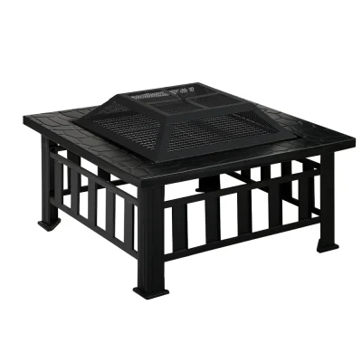 Grillz 2-in-1 Fire Pit BBQ Grill Table, Steel, 81x81x45cm, Stone Pattern, All-Season Outdoor Heating & Cooking