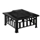 Grillz 2-in-1 Fire Pit BBQ Grill Table, Steel, 81x81x45cm, Stone Pattern, All-Season Outdoor Heating & Cooking