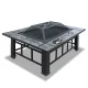Grillz 3-In-1 Steel & Ceramic Outdoor Table - Fire Pit, BBQ Grill, Ice Bucket, 94x71x44cm, Modern Rustic Design