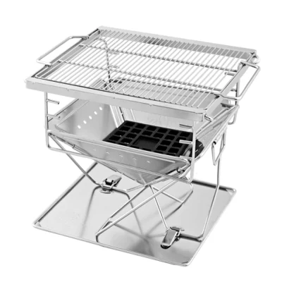 Grillz Portable Fire Pit BBQ Grill, Stainless Steel, 34x41x32.5cm, Includes Carry Bag, Perfect for Camping & Patios Grillz Portable Fire Pit BBQ Grill, Stainless Steel, 34x41x32.5cm, Includes Carry Bag, Perfect for Camping & Patios