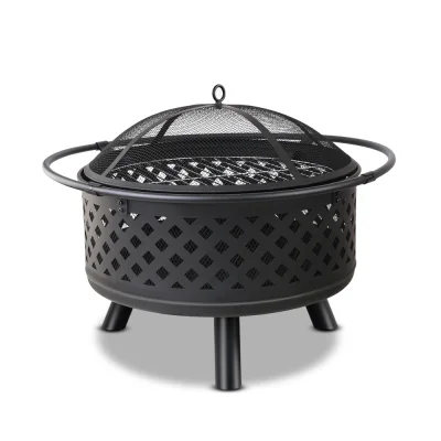 Grillz 2-in-1 Fire Pit BBQ Grill, Steel, 76cm, Black - All-Season Outdoor Cooking & Heating Solution with Accessories