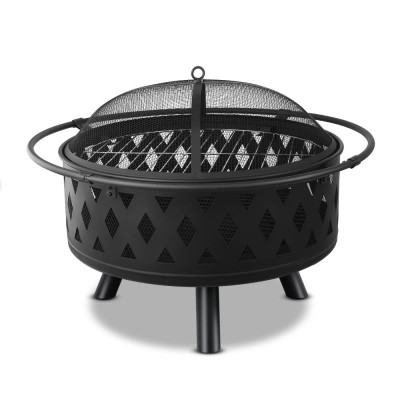 Grillz 2-in-1 Fire Pit BBQ Grill, Steel, 82cm, Black, All-Season Outdoor Table with Safety Ring and Accessories