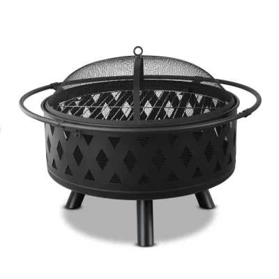 Grillz 2-in-1 Fire Pit BBQ Grill, Steel, 82cm, Black, All-Season Outdoor Table with Safety Ring and Accessories