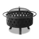 Grillz 2-in-1 Fire Pit BBQ Grill, Steel, 82cm, Black, All-Season Outdoor Table with Safety Ring and Accessories