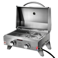 Grillz Portable Gas BBQ Grill, Stainless Steel, 2 Burners, 10,000 BTU Each, Foldable Design, Easy Clean, Outdoor Cooking