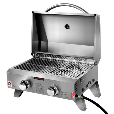 Grillz Portable Gas BBQ Grill, Stainless Steel, 2 Burners, 10,000 BTU Each, Foldable Design, Easy Clean, Outdoor Cooking