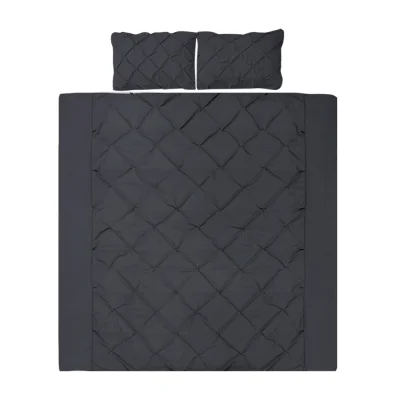 Giselle Bedding Diamond Pintuck 3-Piece King Quilt Set, Black - Luxurious, Skin-Friendly 100% Microfibre Bedding