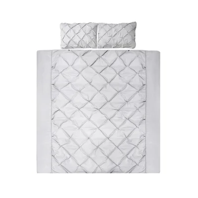 Giselle Bedding Diamond Grey Super King Quilt Cover Set - Luxurious 3-Piece Pinch Pleated Microfibre Bedding