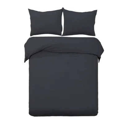 Giselle Bedding 3-Piece Queen Quilt Cover Set - Classic Black, 100% Microfibre, Pinch Pleat, Machine Washable