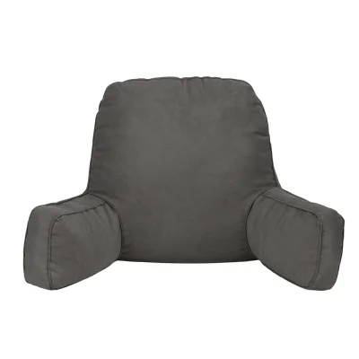 Giselle Bedding Grey Reading Pillow with Ergonomic Armrests – 49x49x15cm, Overstuffed Faux Suede Lumbar Support Cushion