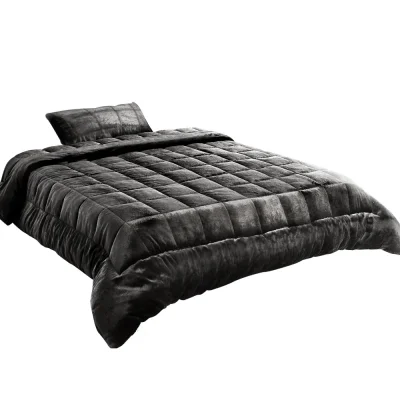 Giselle Bedding Faux Mink Quilt Charcoal Single - Soft, Thermo-Regulating, Winter Weight with Matching Pillowcase