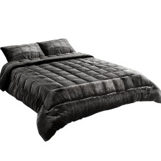 Giselle Bedding Charcoal Super King Faux Mink Quilt Set - Luxurious, Warm, Thermo-Regulating with Matching Pillowcases