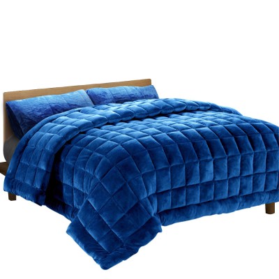 Giselle Bedding Faux Mink Quilt King Size Navy Blue - Soft, Thermo-Regulating, Double-Sided with Matching Pillowcases