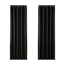 Artiss Blockout Curtains, Triple Weave Fabric, Eyelet, 180x213cm, Black, Noise Reduction & Thermal Insulation