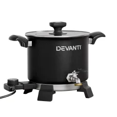 Devanti 5L Wax Melter 1200W Electric Candle Making Pot, Black Aluminium, Quick Pour, Temp Control, Kit Included