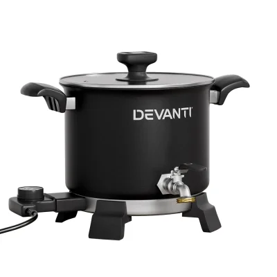 Devanti 5L Wax Melter 1200W Electric Candle Making Pot, Black Aluminium, Quick Pour, Temp Control, Kit Included