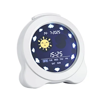 Artiss 3.8-Inch Digital Day Clock for Kids, LCD Calendar Alarm, Nature Sounds, Sleep Trainer, White, ABS Plastic