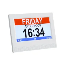 Artiss 7" Digital Day Clock Calendar Alarm - White | Auto-Dimming, 21 Alarms, 10 Languages, Video & Photo Display