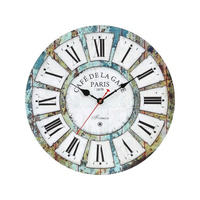 Artiss Wall Clock, MDF, 40CM, Turquoise, Rustic Country Design, Roman Numerals, Decorative Home Timepiece