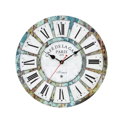 Artiss Wall Clock, MDF, 40CM, Turquoise, Rustic Country Design, Roman Numerals, Decorative Home Timepiece