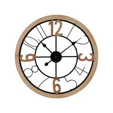 Artiss Wall Clock, Metal & MDF, 60CM, Black & Pine, Elegant Design with Bold Numerals, Easy Installation