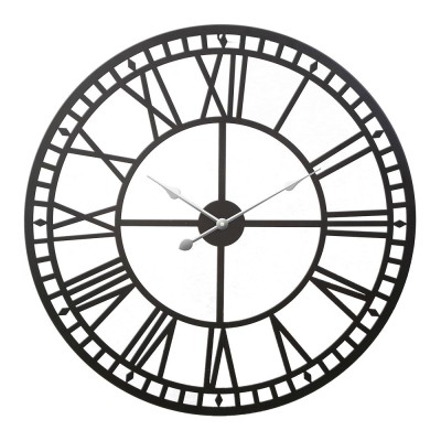 Artiss 80cm Large Black Metal Wall Clock - Vintage Northern European Design with 3D Roman Numerals and Metal Hands