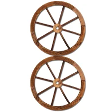 Gardeon Rustic Fir Wooden Wagon Wheel, 60cm Diameter, Weatherproof Outdoor/Indoor Decor, Set of 2, 1-Year Warranty
