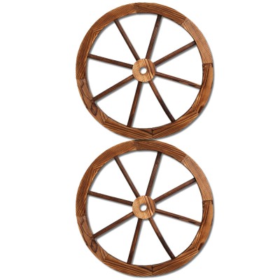 Gardeon Rustic Fir Wooden Wagon Wheel, 60cm Diameter, Weatherproof Outdoor/Indoor Decor, Set of 2, 1-Year Warranty Gardeon Rustic Fir Wooden Wagon Wheel, 60cm Diameter, Weatherproof Outdoor/Indoor Decor, Set of 2, 1-Year Warranty