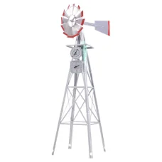 Gardeon 6FT Metal Garden Windmill Ornament 186cm Outdoor Decor with Weathervane, 12 Blades, Rust-Proof, Grey/Red