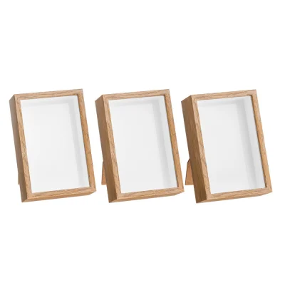 Artiss Photo Frame Set, MDF, 10.5x15.5cm, Oak, 3-Piece, 3D Display, Desk/Wall Hanging, Portrait/L