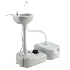 Weisshorn 43L Portable Camping Hand Wash Sink Stand - HDPE Basin, 19L Water Tank, Foot Pump, Soap Holder & Towel Rack