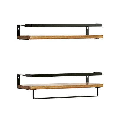 Artiss Melis Floating Wall Shelf Set of 2, Pine Wood & Black, 40cm, Stylish DIY Storage with 15kg Capacity