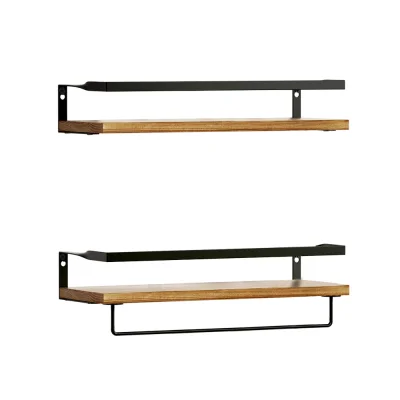 Artiss Melis Floating Wall Shelf Set of 2, Pine Wood & Black, 40cm, Stylish DIY Storage with 15kg Capacity