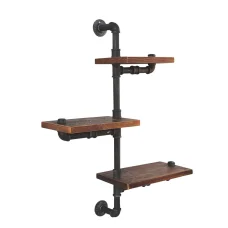 Artiss Floating DIY Pipe Shelf IVAN - 3 Tier Rustic Industrial Design | Adjustable Timber & Metal with Mounting Kit