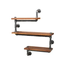 Artiss Floating DIY Pipe Shelf 3 Tiers IONA – Industrial Rustic Timber and Metal, 85.5x25x111cm, Wall Mounted Shelving