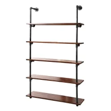 Artiss Floating DIY Pipe Shelf, 5 Tiers, Pine Wood & Metal, Industrial Style, 91x25x163cm, 10kg Capacity Per Shelf