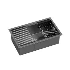 Cefito 70x45CM Black Stainless Steel Kitchen Sink | Single Bowl, Food Grade 304, Noise Reduction, X-Flume Design