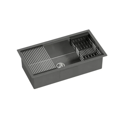 Cefito 81x45CM Stainless Steel Kitchen Sink, Single Bowl, with Drain Rack & Basket, Scratch-Resistant, R10 Corners