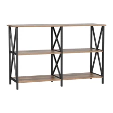 Artiss Xiah 120CM Walnut Console Table - 3-Tier Storage, Industrial Design, Particle Board & Steel, Easy Assembly