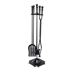 Grillz Fire Pit Tool Set 5 PCS, Cast Iron, Black, Includes Stand, Heat-Resistant & Fireproof, Space-Saving Design