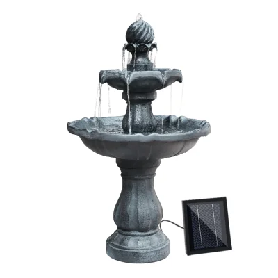 Gardeon 93CM Black Solar Water Feature Fountain - 3-Tier Bird Bath with Polyresin, Solar Panel, and Pump Kit