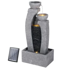 Gardeon Solar Fountain Water Feature: 3-Tier Cascading Polyresin Design, LED Lights, 76CM Tall, Indoor/Outdoor Use