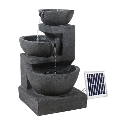 Gardeon 3-Tier Solar Cascading Fountain with LED Lights, 60CM Blue Polyresin Bird Bath, Weatherproof & Eco-Friendly