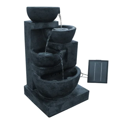 Gardeon 72CM Blue Solar Water Feature Fountain, 4-Tier Polyresin Bird Bath with LED Lights, Eco-Friendly & Weatherproof