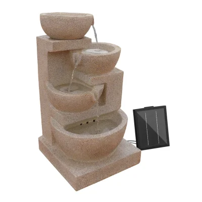 Gardeon Solar Water Feature Cascading Fountain, 4-Tier LED, 72CM Sandstone Polyresin, Indoor/Outdoor, Eco-Friendly