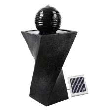Gardeon Solar Water Feature: Twisted Fountain with LED Light Bird Bath, Durable Polyresin, Eco-Friendly, 85CM, Black