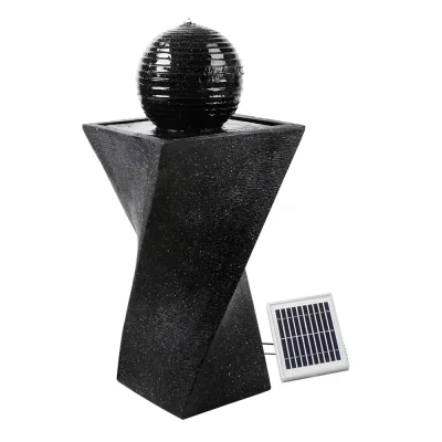 Gardeon Solar Water Feature: Twisted Fountain with LED Light Bird Bath, Durable Polyresin, Eco-Friendly, 85CM, Black