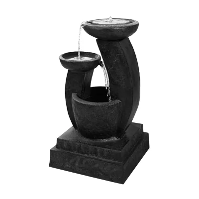 Gardeon 3-Tier Solar Water Feature Fountain, 70cm Polyresin with LED Lights, Solar Panel & Rechargeable Battery
