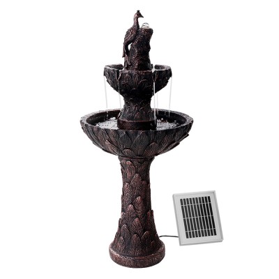 Gardeon Solar-Powered 3-Tier Bird Bath Fountain with Pump Kit, 106CM Polyresin Peacock Design, All-Weather Durable